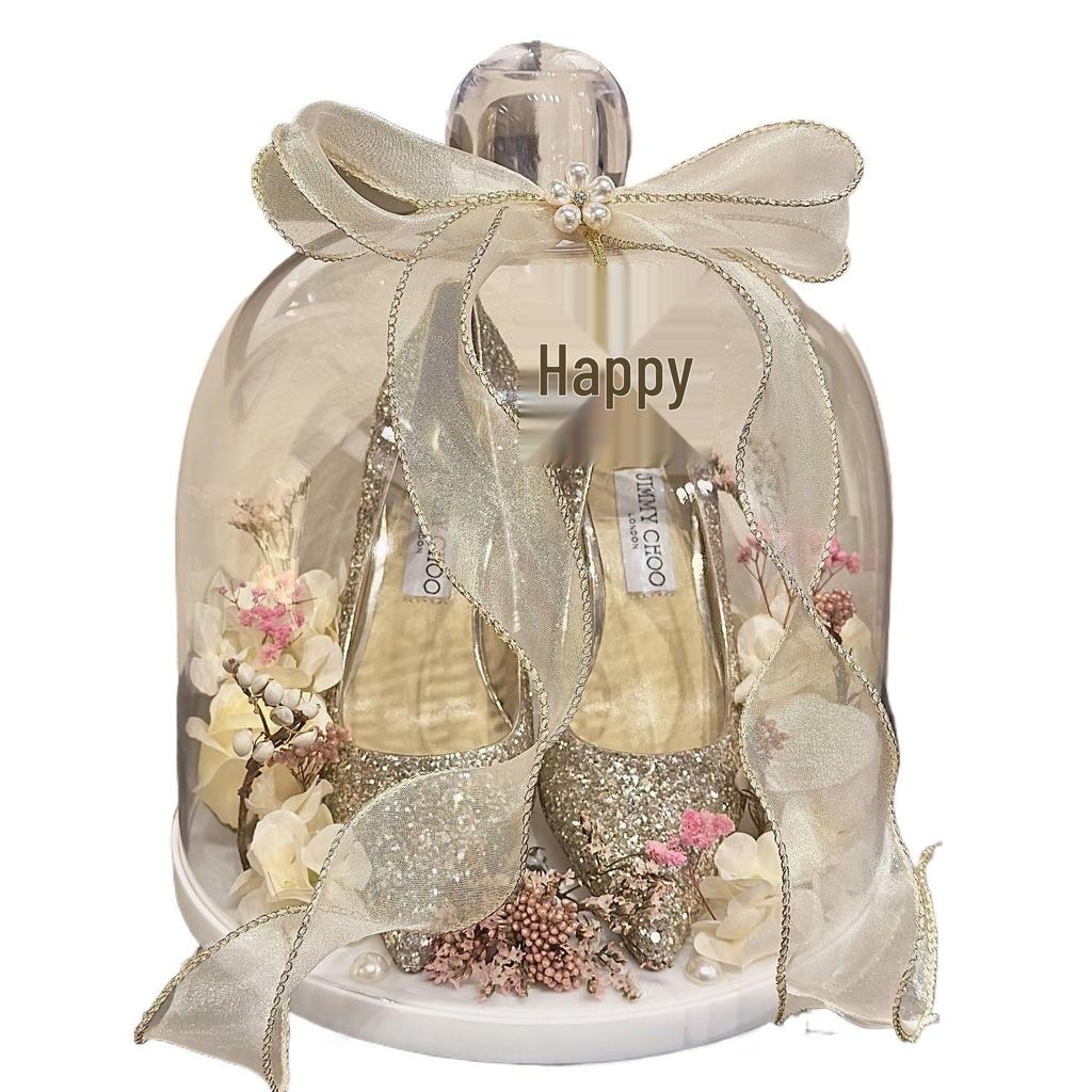 Большая акриловая свадебная коробка для обуви с кольцебросом и игрой с колокольчиком