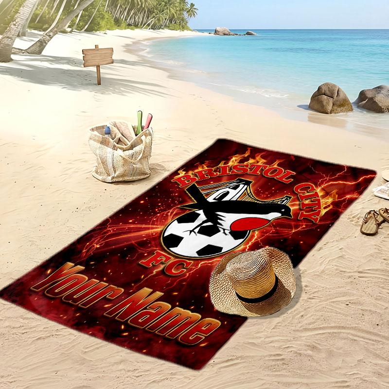 Bristol City Personalized Printed Beach Towel Soccer Logo Support Custom Name Text Absorbent Towel For Sport Travel Special Gift