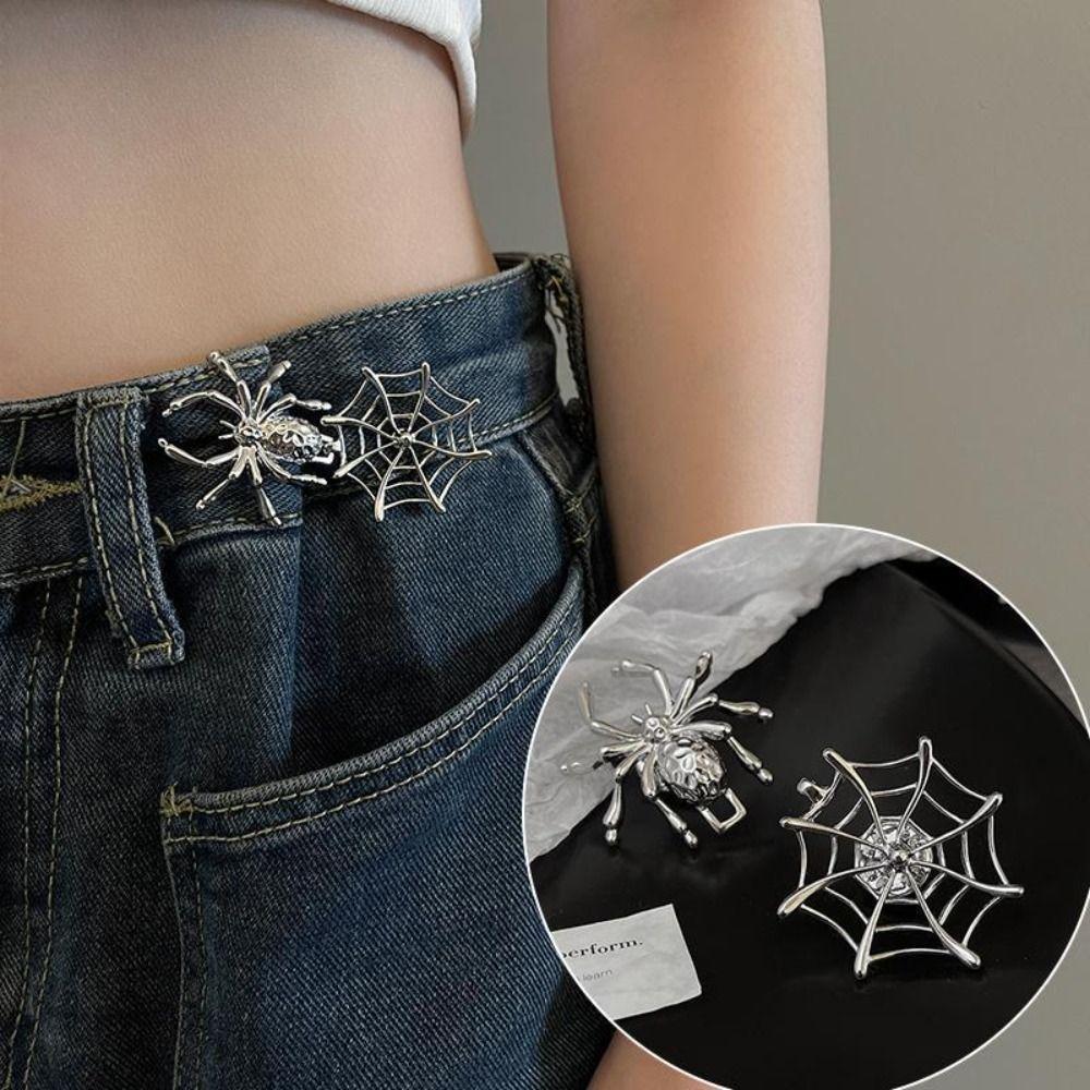 Spider Web No-Sewing Metal Button Roses Chinese Knot Shape Waist Buckle Portable Pants Pins