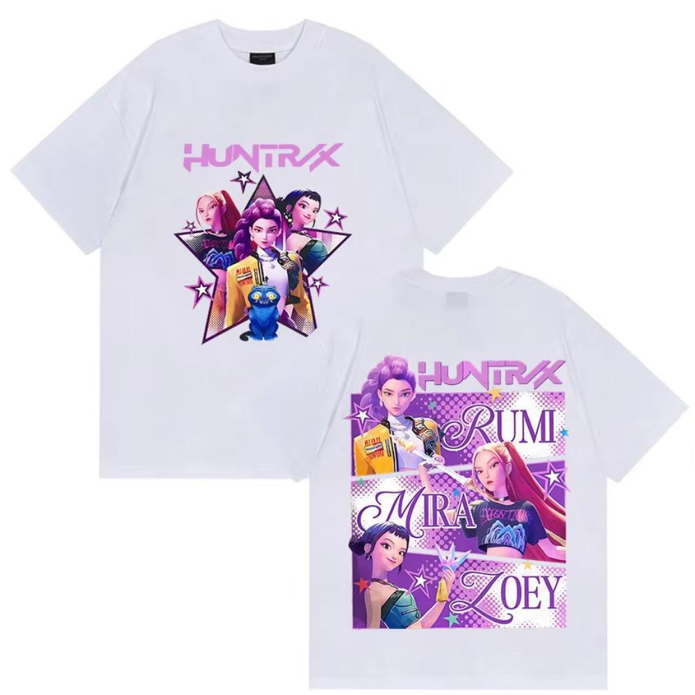 K-pop Охотники на демонов Руми Мира Зпей 2025 Фильм Графическая футболка Мужская Женская Харадзюку Высокое качество Оверсайз Хлопковые футболки Уличная одежда