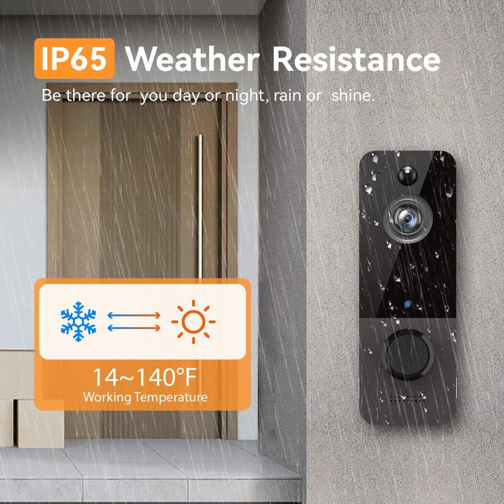 Беспроводная камера дверного звонка с интеллектуальной функцией обнаружения человека AI, облачным хранилищем, HD-изображением в реальном времени, ночным видением, совместимостью с 2,4G Wi-Fi