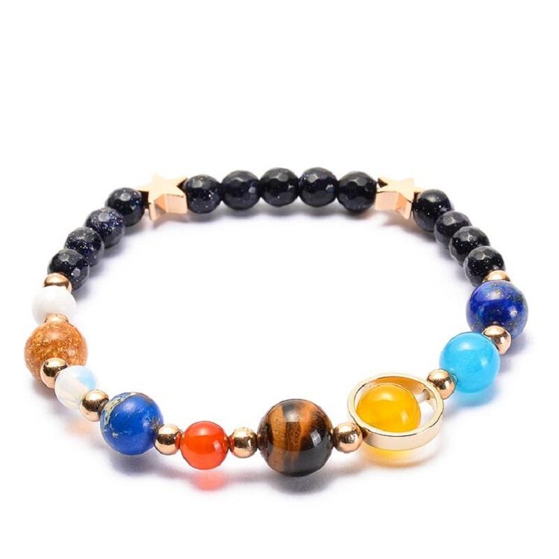 Черный вулканический лавовый камень Вселенная Восемь Планет Браслет из бисера для женщин, мужчин, девушек, галактики, солнечной системы, браслеты, мода