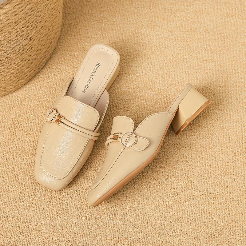 X309-90 темпераментная сумка голова полушлепанцы женские уличные летние 2025 новые низкий толстый каблук ленивые плоские мюли