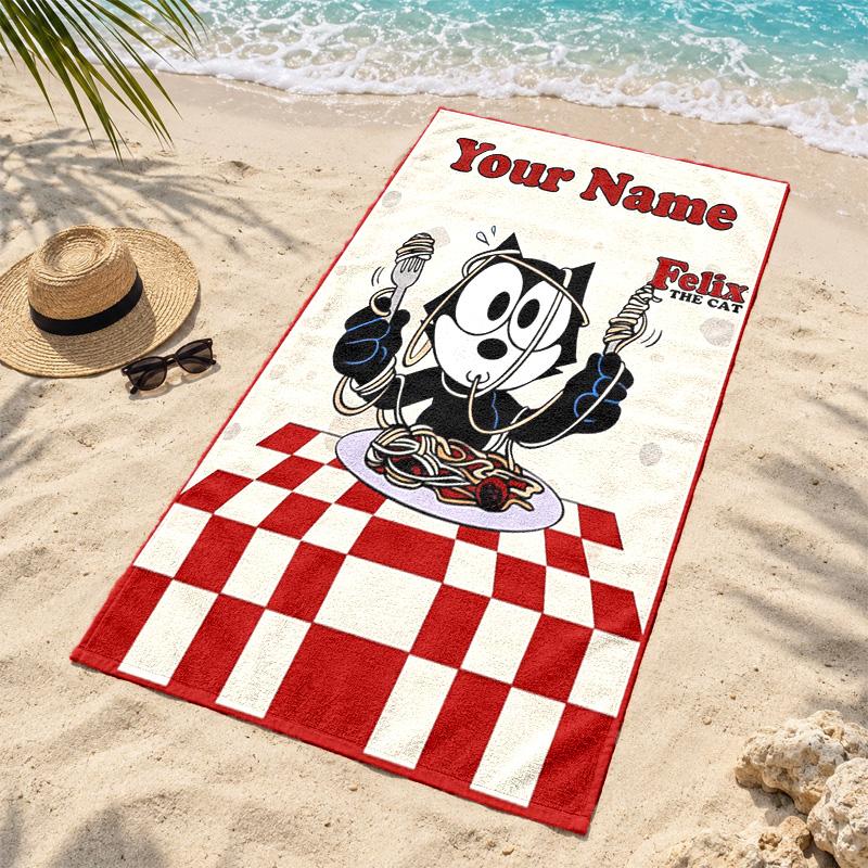 Felix the Cat Custom Name Beach towels also serve as bath towels summer essential a musthave for the outdoors the beach and the pool