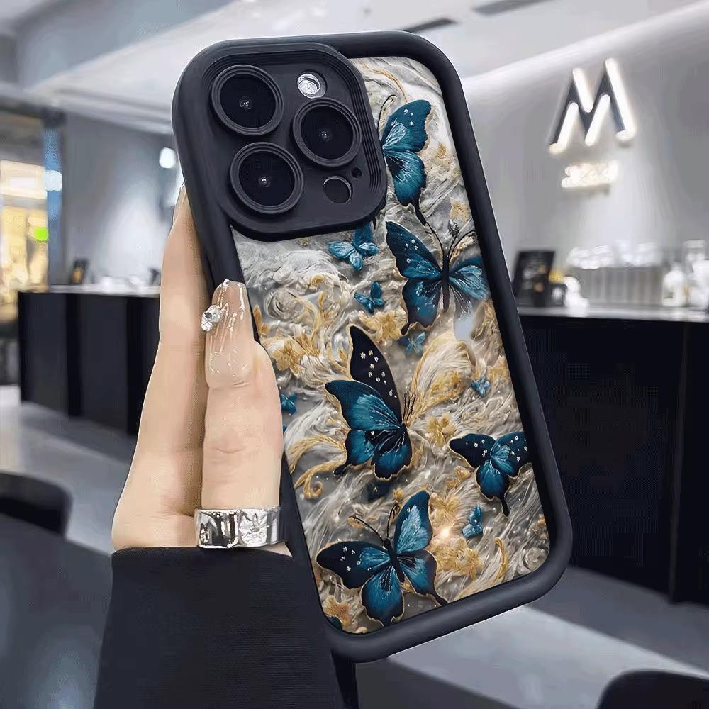 Blue Butterflies Shockproof Phone Case For iPhone 17 Pro Max 16E 15 Pro 14 13 12 11 Mini AIR XS XR XS 8Plus Anti-Slip Soft TPU