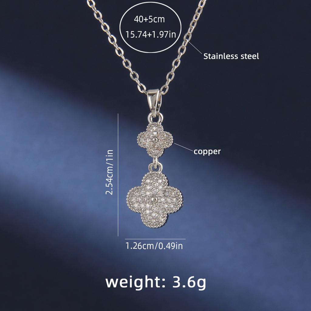 Copper Micro Inlaid 18K Gold Zircon Clover Stainless Steel Necklace