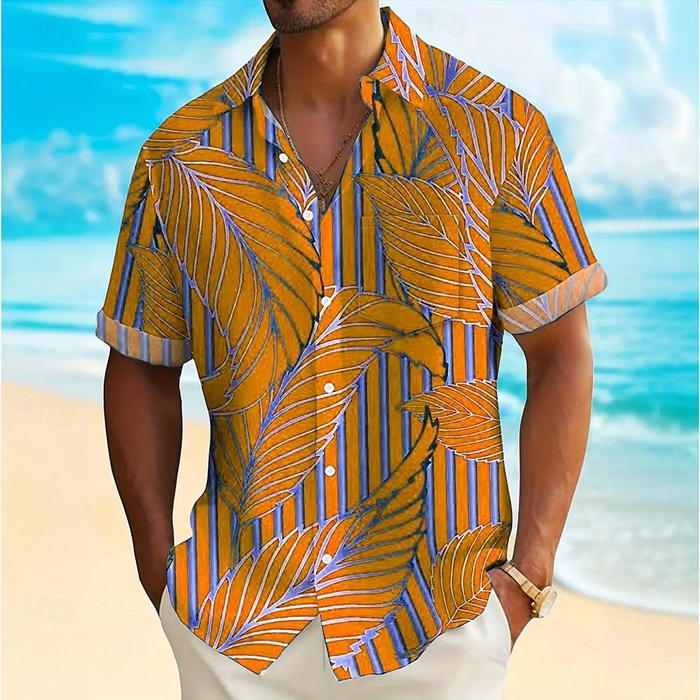Fashion Men Hawaiian Shirt Gold Leaf Patterns Short Sleeve Shirts for Men Beach Vacations Summer Parties Oversized Men Clothing