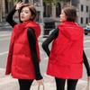 Women Autumn Winter Short Hooded Vest Coat With Belt Outwear Overcoat Oversized Puffer Jacket Cotton Padded Parkas Waistcoat