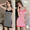 Женское платье с V-образным вырезом, тонкое трикотажное платье без рукавов в полоску
