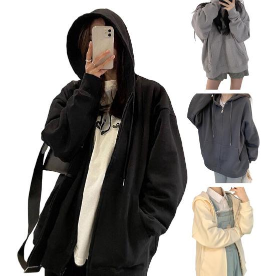 Women's Oversized Hoodies Full Zip Up Long Sleeve Sweatshirt with Pockets Casual Drawstring Jackets Fall Outwear