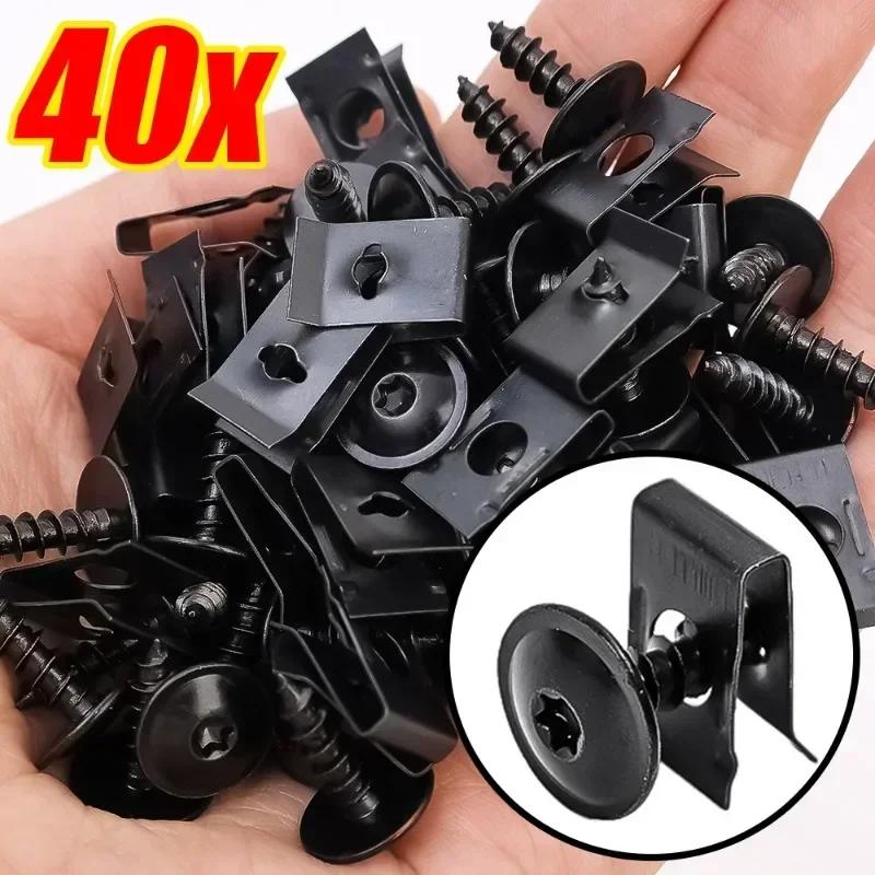 20/40pcs Car Metal Screw Fastener U-Type Clip Anti Rust Clamp Fastener Bumper Fender Trim Panel Fasteners Board Clip Accessories