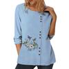 Женский синий повседневный топ с модными индивидуальными принтами, круглым вырезом, длинными рукавами и пуговицами, размеры S-5XL