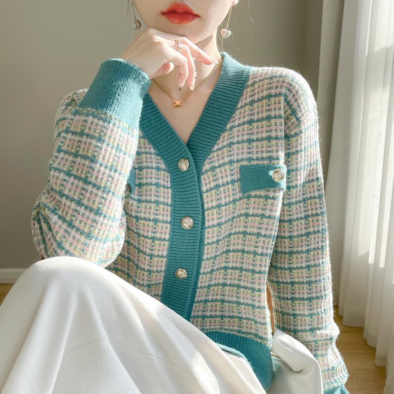Весенне-осенний женский свитер, темпераментная куртка с длинными рукавами, вязаный кардиган с небольшим ароматом и v-образным вырезом