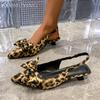 Fashion Leopard Women Sandals Bow Pointed Toe High Heels Shoes Bling Slippers Slingback 2025 Summer Dress Sexy Trend Shallow Pumps Mujer