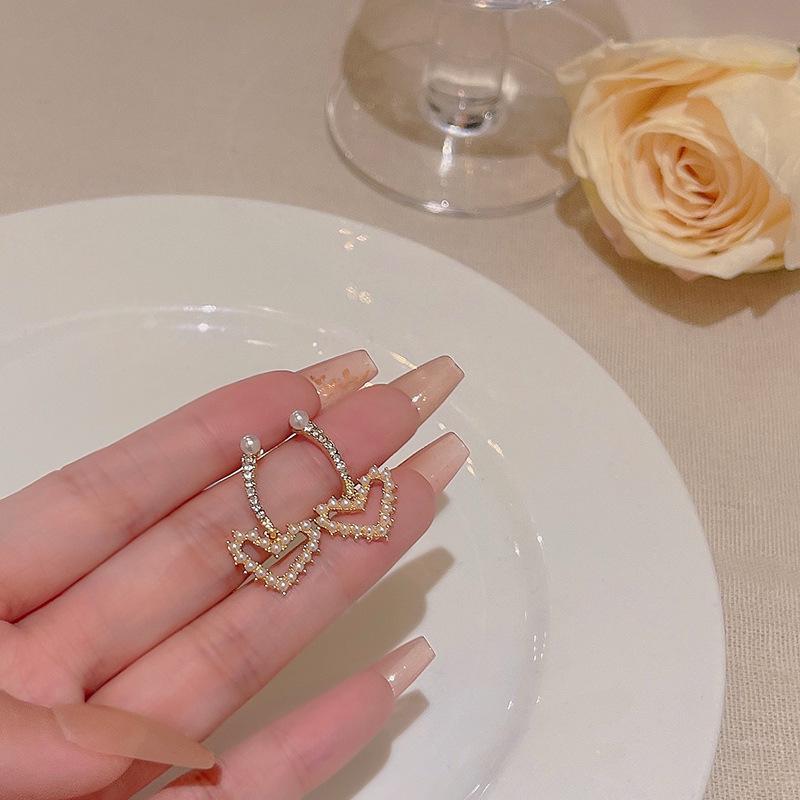 Серьги-сердечки из серебра 925 пробы с роскошным жемчугом и цирконием — универсальный, элегантный корейский стиль для женщин