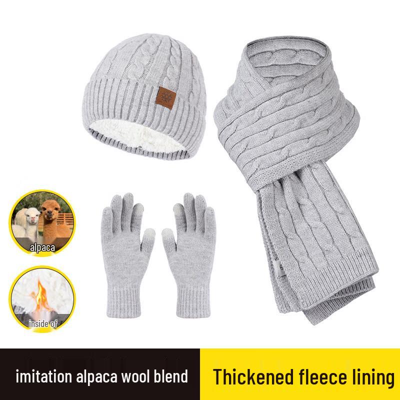 Autumn Winter Knitted Hat, Scarf, and Glove 3-Piece Set