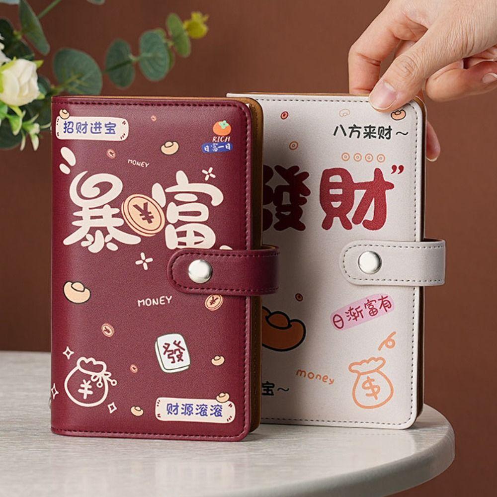 Portable Saving Money Binder PU Leather Account Book Cash Budget Binder New Year's Gift