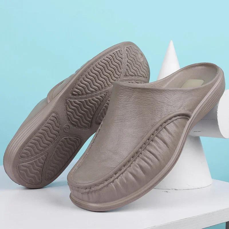 Мужские тапочки из ЭВА, туфли на плоской подошве, прогулочные мужские полутапочки, удобные мягкие домашние сандалии, размер 40-47, 2024 г.