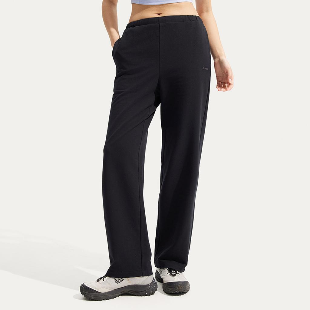 Li-Ning Fitness Series Casual Simple Solid Color Ice Silk Quick Dry Cool Straight Leg Knitted Sports Pants Women Bottoms Black AKLV730-4