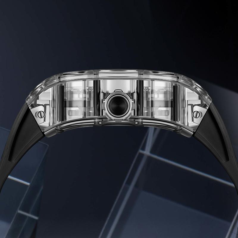 BONEST GATTI New Tonneau Crystal Case Skeleton Men's Mechanical Watch Rubber Strap Light Luxury Luminous Men's Watch Reloj