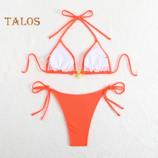 Женский комплект бикини с завязками по бокам, двухсекционный купальник с декором в виде морской звезды, сексуальные треугольные купальные костюмы для пляжного отдыха и бассейна с горячими источниками