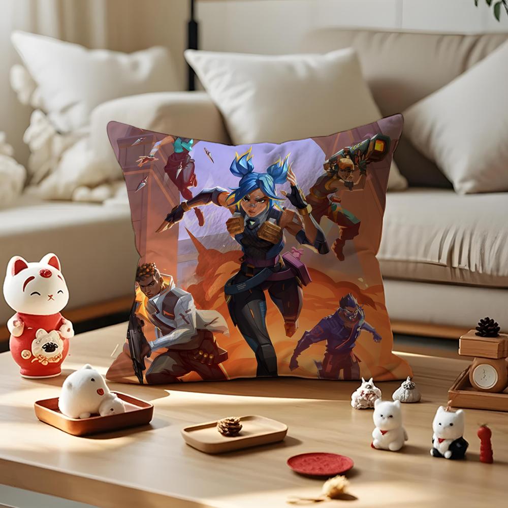 Game Valorant Cushion Cover Anti-Dustmite Pillowcase Invisible Zipper Silky Short Plush Sofa Cushion Cover