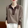 Осенняя женская мода с лацканами в полоску, короткая универсальная трикотажная одежда