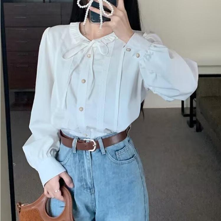 Белая рубашка с кукольным воротником, новый дизайн, рубашка Sense Niche Spring, топ с длинными рукавами во французском стиле