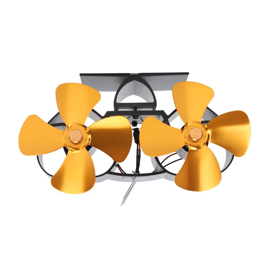 Вентилятор для печи, вентилятор для камина с подогревом, алюминиевый сплав, 4 лопасти, двойной вентилятор для замены, золото