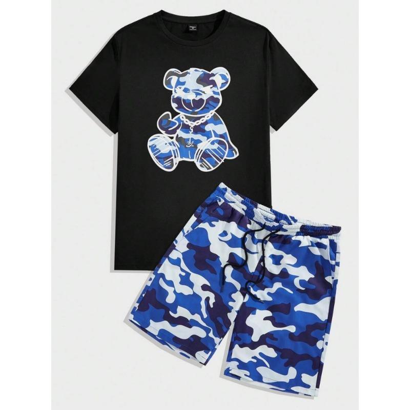 Летние повседневные мужские шорты с 3D черно-белым принтом, мужские футболки и шорты, комплект, городская уличная мужская мода, короткие рукава