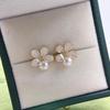 Zhuji Freshwater Pearl Flower Stud Earrings with S925 Sterling Silver Needle