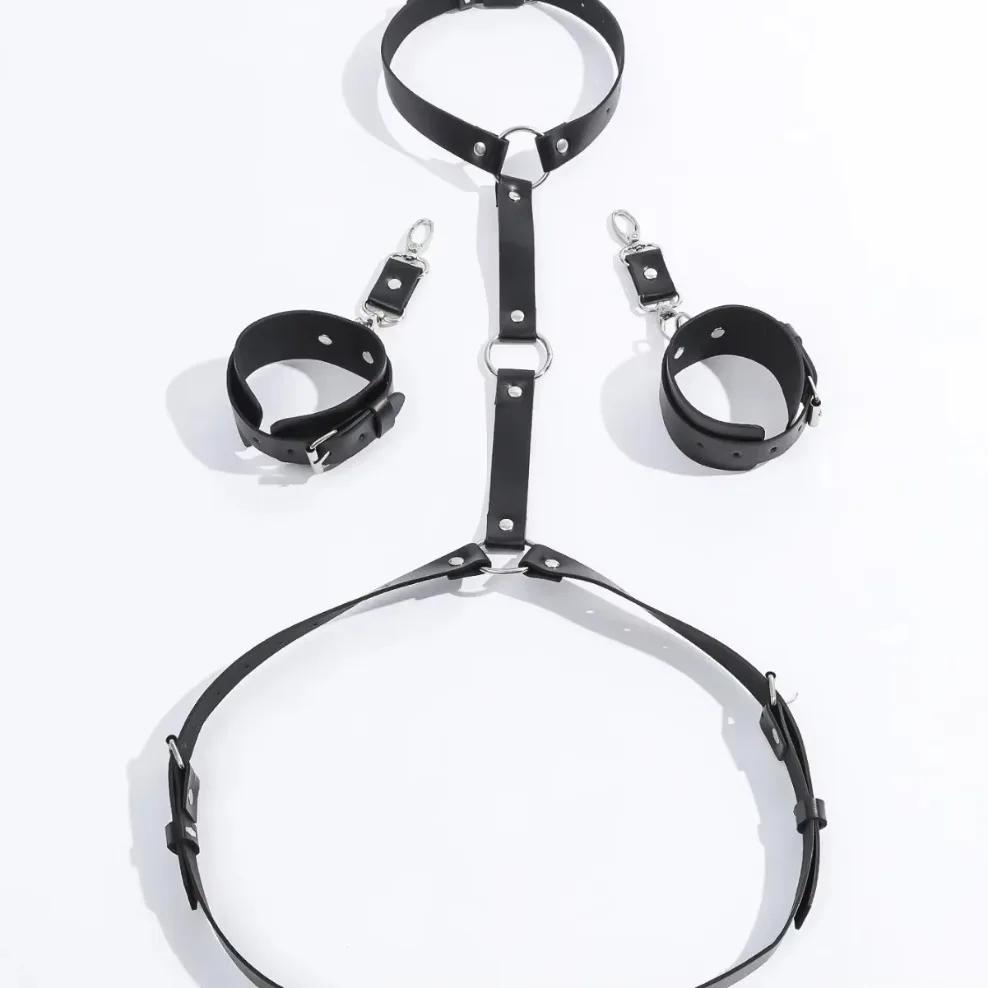 BDSM Шлейка SM Рабские Наручники Фетиш Аксессуары Эротический Нагрудный Ремень Искусственная Кожа Наручники на Запястья Готический Рейв Набор для Женщин