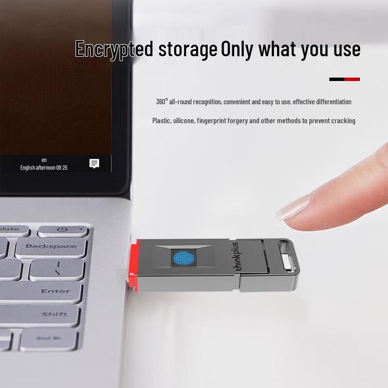 Lenovo USB-флеш-накопитель Thinkplus FU100 с двойным интерфейсом и шифрованием по отпечатку пальца