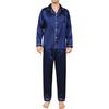 2Pcs/Set Silk Satin Men Pajama Set Button Down Long Sleeve Pajama Top with Notch Collar