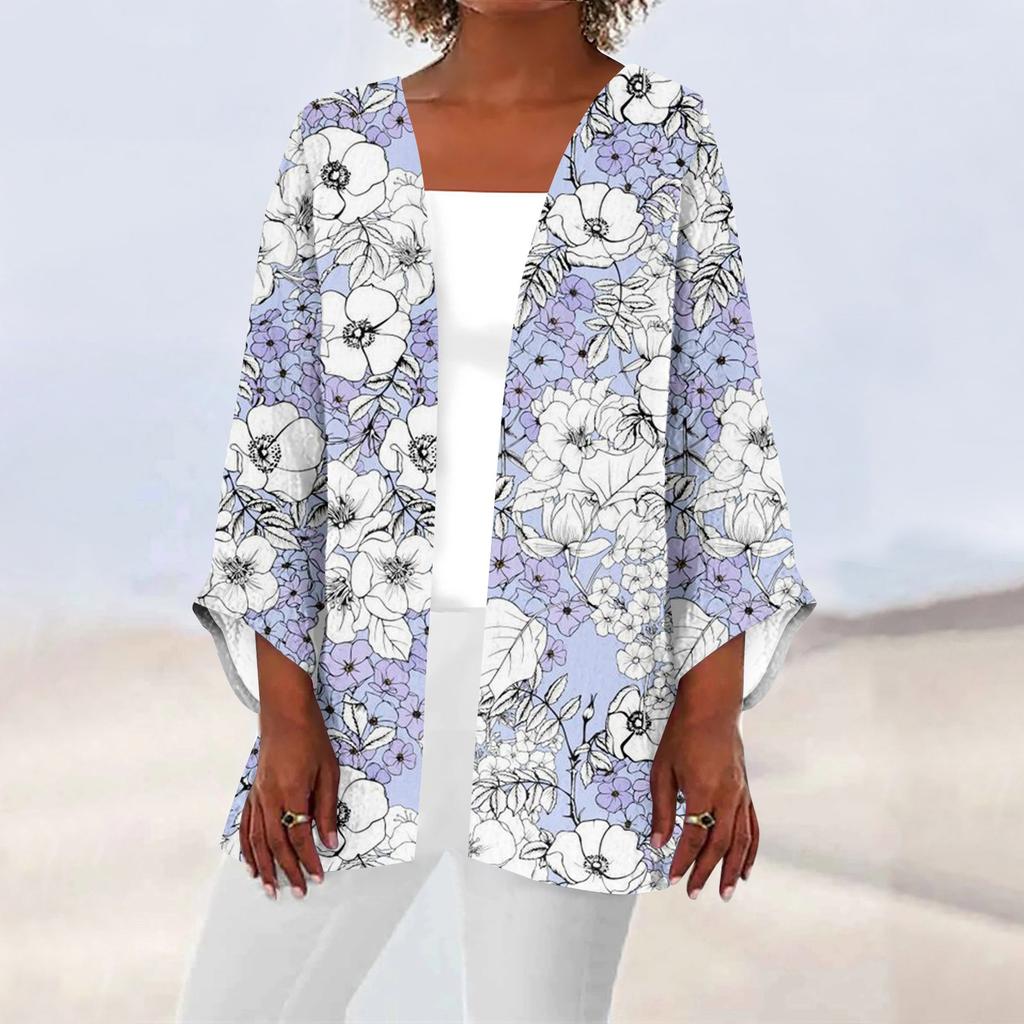 Women's Casual Fashion Printed Lightweight Medium Length Jacket Cardigan