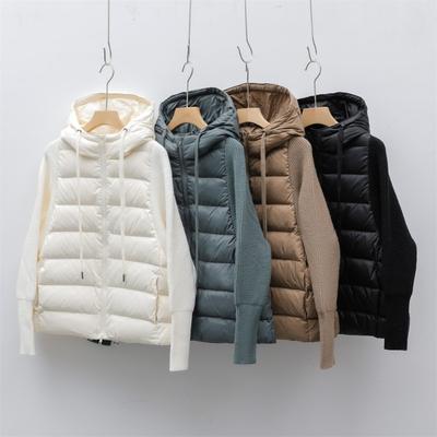 Feather новая женская флисовая женская одежда 90 с длинными рукавами трикотажные рукава с капюшоном однотонный пуховик простое пальто