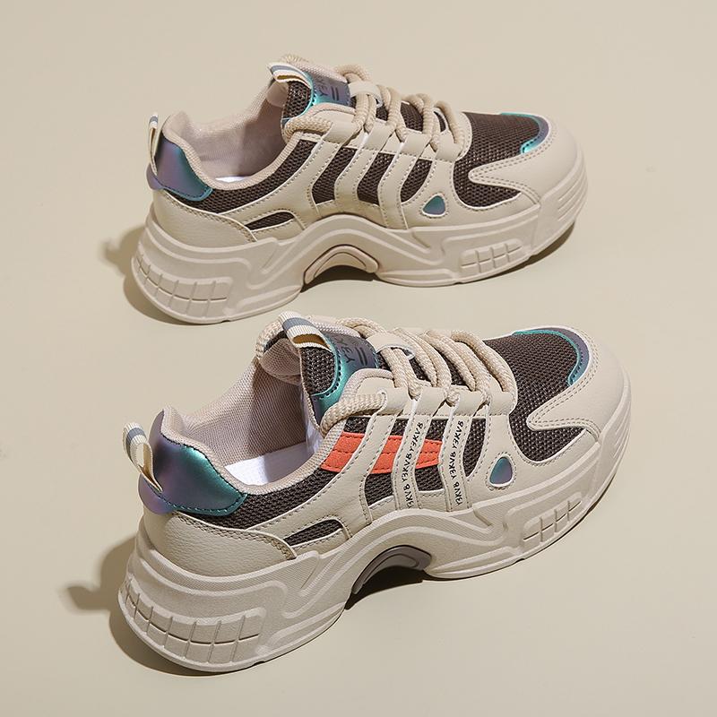 Модные высококачественные женские кроссовки на толстой подошве 2024 года Новые женские повседневные кроссовки на толстой подошве Модные спортивные сетчатые туфли на шнуровке