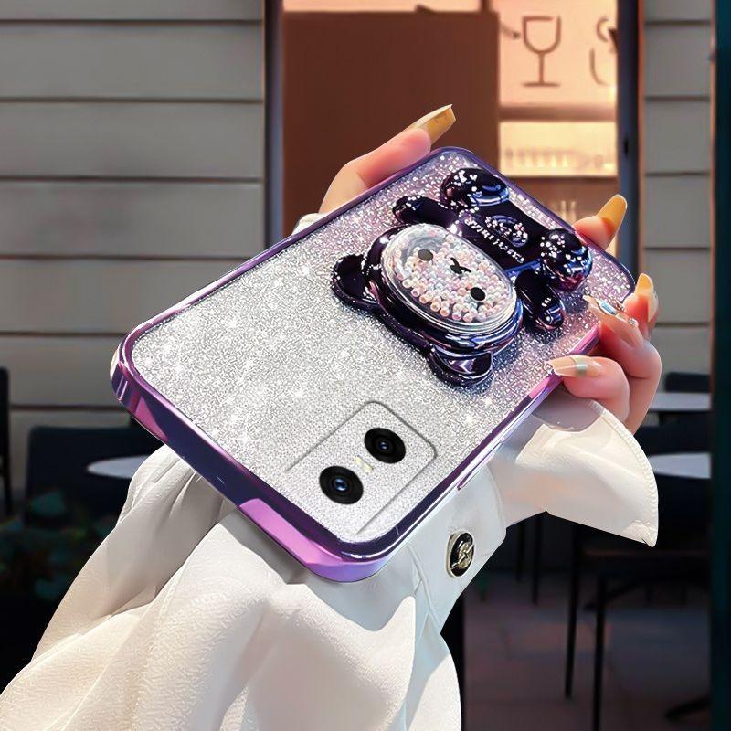 Для infinix GT10 GT20 GT30 Pro Чехол с градиентом 3D Медведь Складная подставка-кронштейн Роскошный Тонкий Покрытие Блестки Девочки