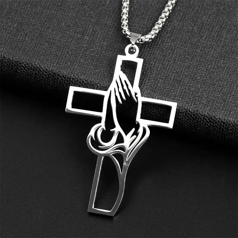 Hollow Prayer Hands Cross Pendant, Car Interior Decoration Accessory, Rearview Mirror or Window Display, Religious Symbol