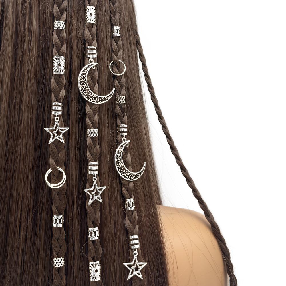 45Pcs/Set Metal Cutout Dreadlock Hair Rings Boho Hair Braid Accessories For Girls Women