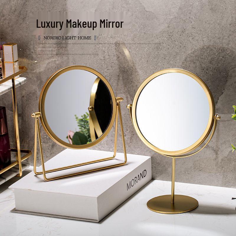 Nordic Style Round Wrought Iron Makeup Vanity Mirror for Bathroom or Dormitory