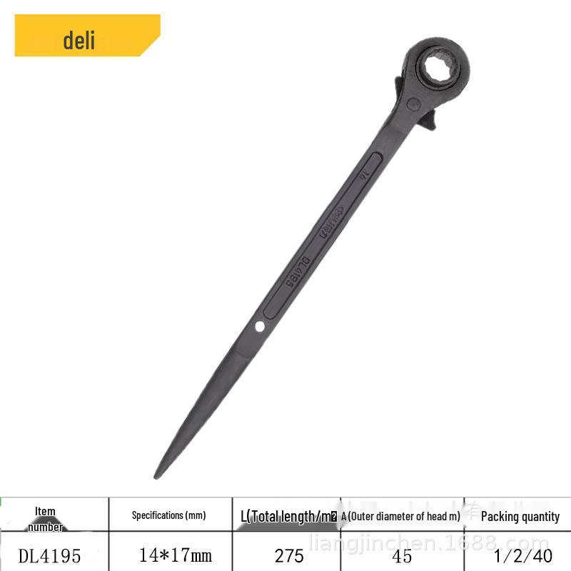 Deli Tools Черненый Остроконечный Хвост Трещоточная Ключ-Трещотка для Строительных Лесов