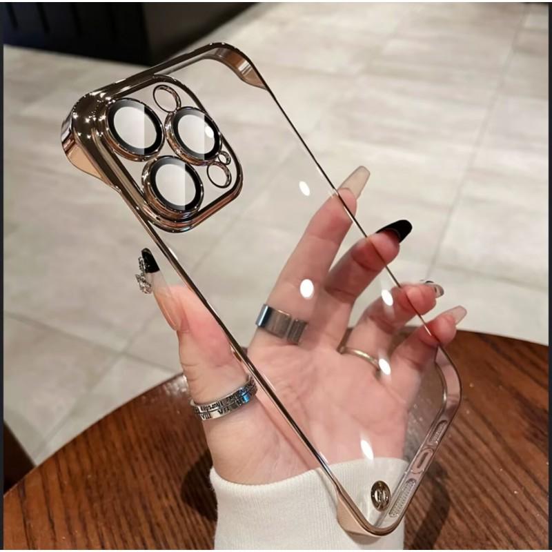 Ультратонкий прозрачный чехол-бампер с полным покрытием для iPhone 16 Pro Max с гальванизированной рамкой, ударопрочный поликарбонатный бампер