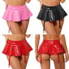 Женская лакированная кожаная юбка с рюшами, однотонная, со встроенными стрингами, подвязками, с металлическими зажимами, мини-юбка, вечерние, клубная одежда