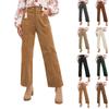 Womens Casual Winter Straight Leg Elastic Waist Corduroy Pants With Pockets