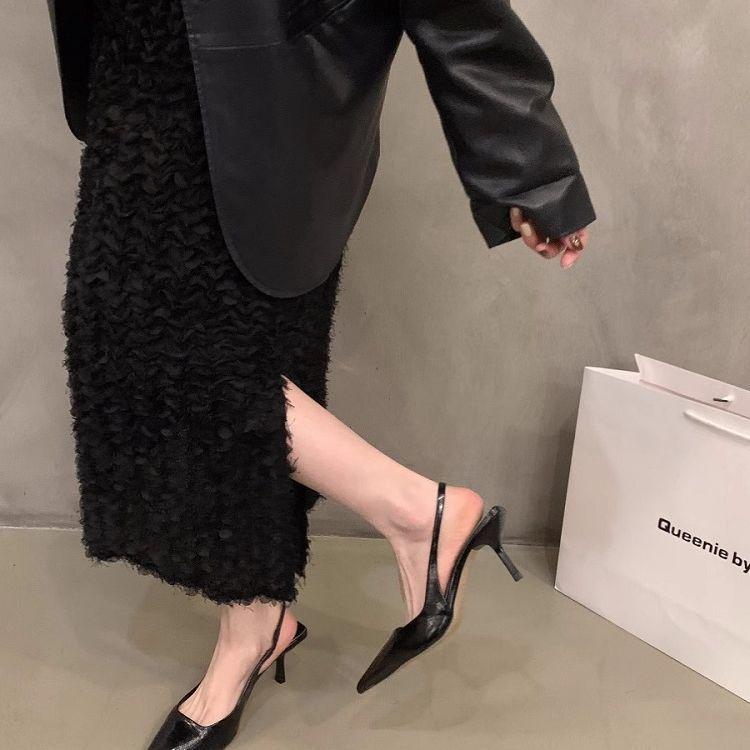 Серебряные туфли на высоком каблуке с острым носком и сумкой на голове, босоножки сказочной формы, весенние и осенние туфли с французским задником, пустые одинарные туфли