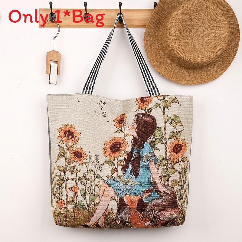 Canvas Butterfly Elephant Cat Tote Bag For Women With Sewn Details For Daily Use