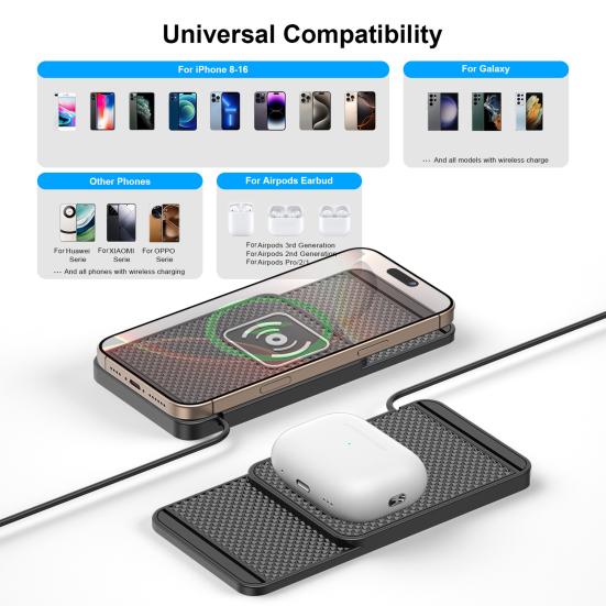 20W Phone Cordless Charging Mat Car Charger Overvoltage Protection Universal Intelligent Fast Wireless Phone Charger