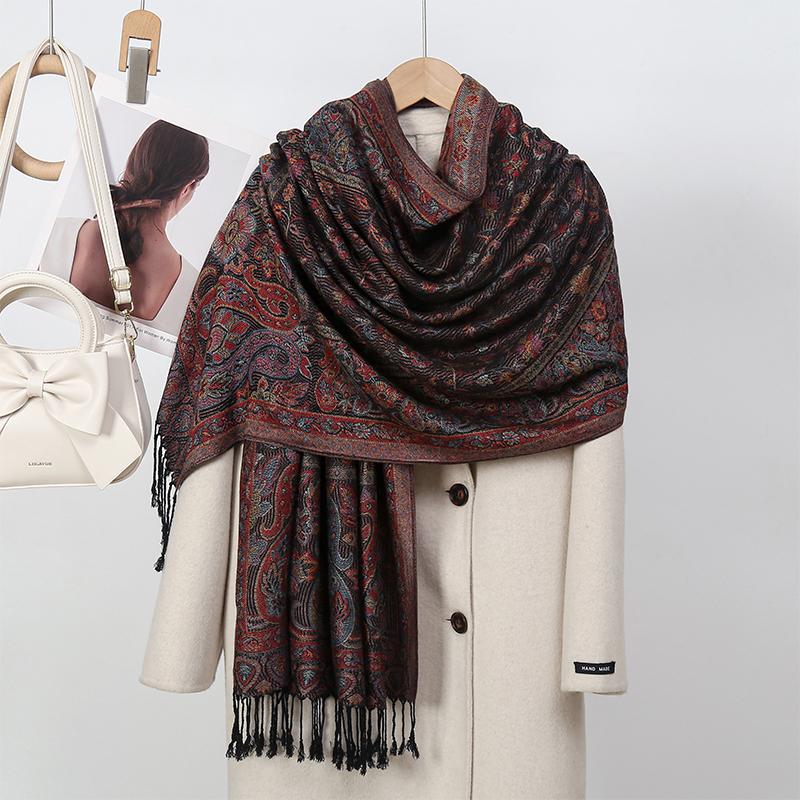 Новый Зимний Женский Хлопковый Жаккардовый Шарф Большая Шаль Модный Элегантный Женский Длинный Шарф с Принтом Декор Защита от Солнца Бандана