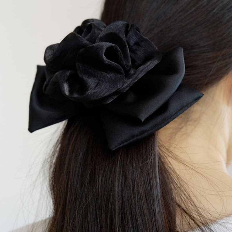 FANTASTIC PLANET chiffon rose ribbon hair pin (BLACK)